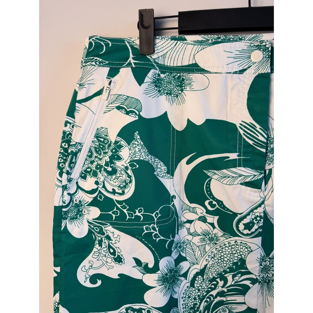 Talbots Green White Floral Skirt Womens Size 16 Golf Tennis Stretch Zip Pockets - Picture 4 of 10